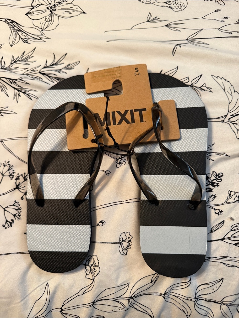 Mixit Black and White Striped Kids Flip Flops